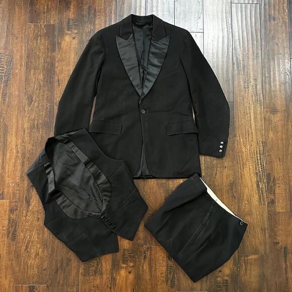 VTG 1920s Mens 3 PC Suit Tuxedo Coat Jacket Pants Wool Thorsen Gray 20s 30s